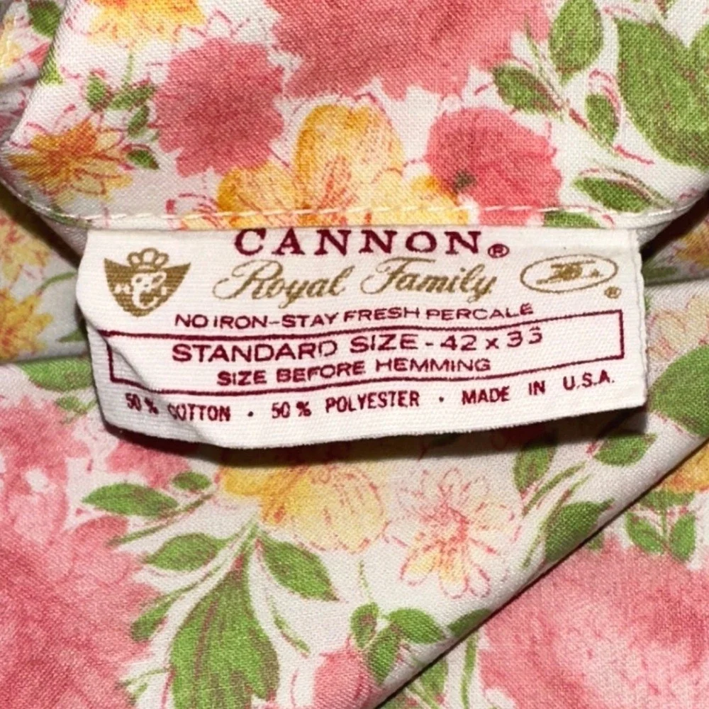Vintage Cannon Royal Family Floral Pillowcase Set Pink Yellow Percale Made USA
